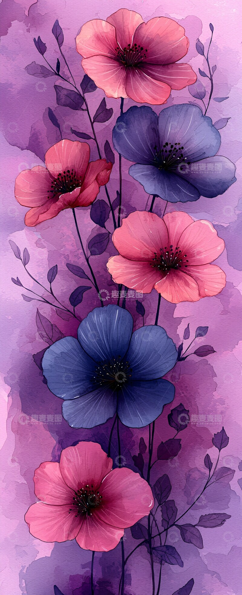高清大图下载【趣麦麦图】水彩花卉纹样1