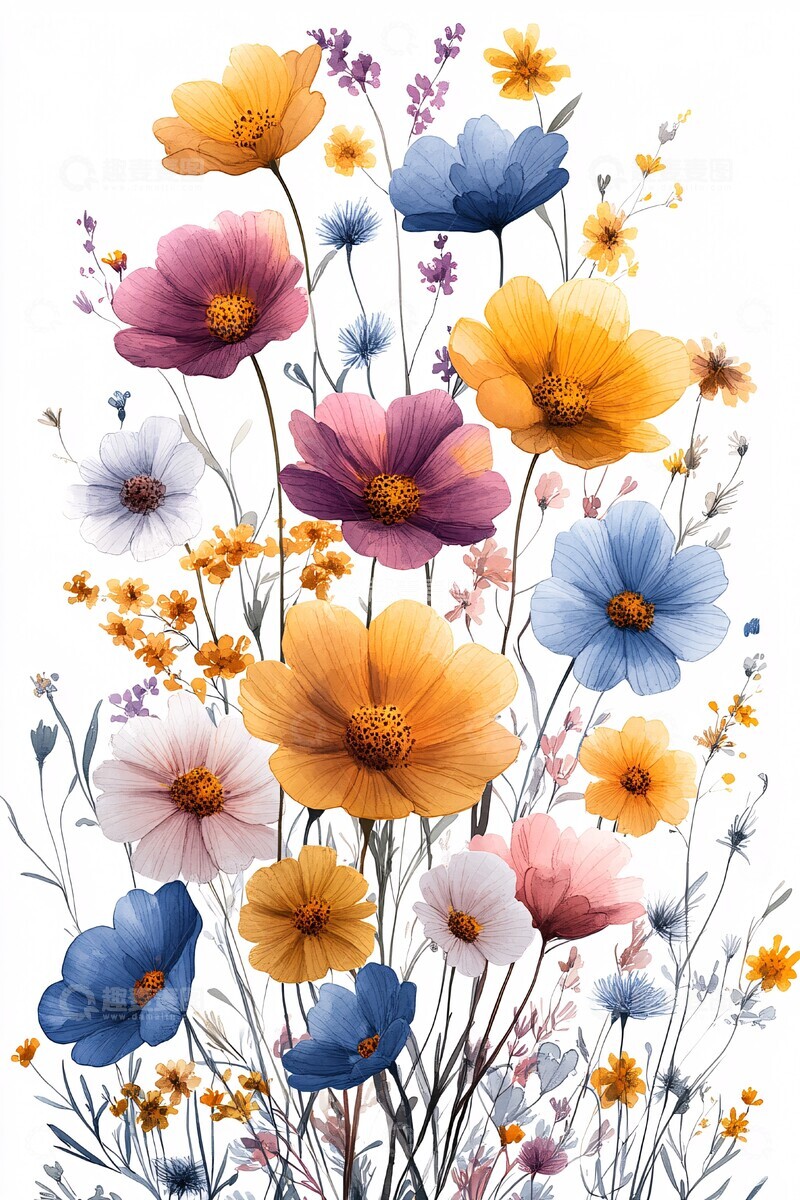 高清大图下载【趣麦麦图】白底柔彩花卉图1