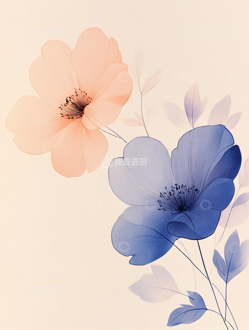 高清大图下载【趣麦麦图】空灵花影成双