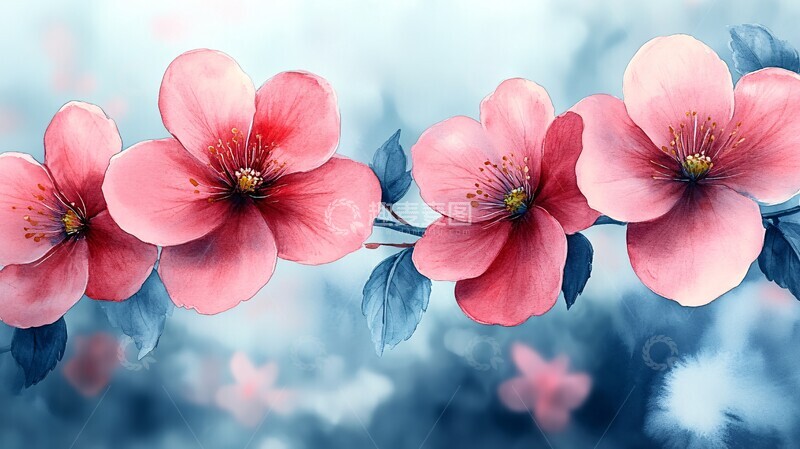 高清大图下载【趣麦麦图】水彩花卉展示模板2