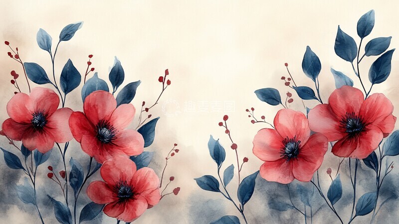 高清大图下载【趣麦麦图】水彩花卉展示模板1