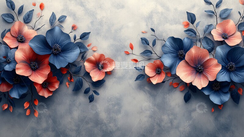 高清大图下载【趣麦麦图】海军蓝酒红花卉3
