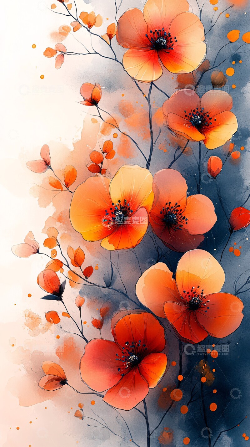 高清大图下载【趣麦麦图】水彩花卉笔触背景