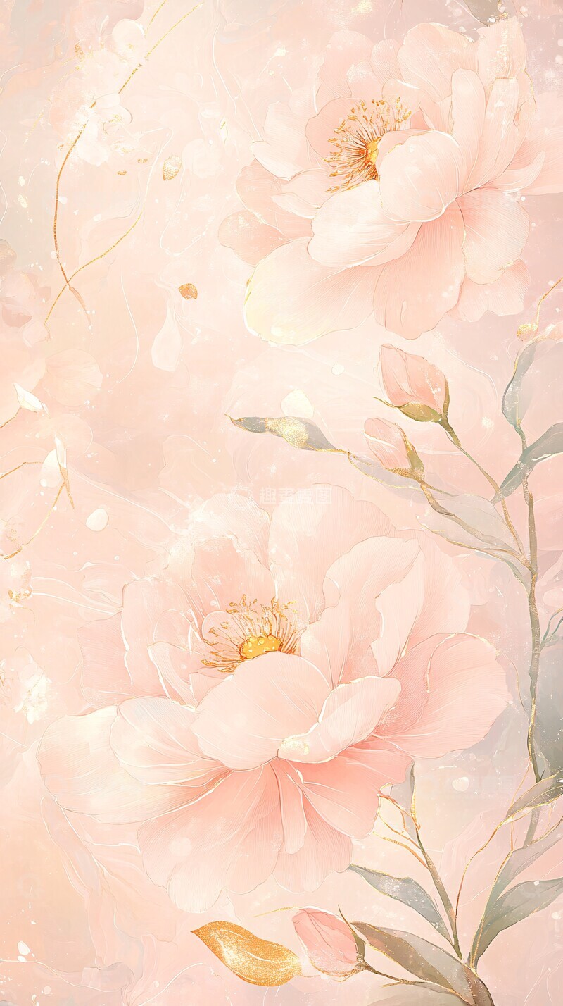 高清大图下载【趣麦麦图】金色茶花水彩画