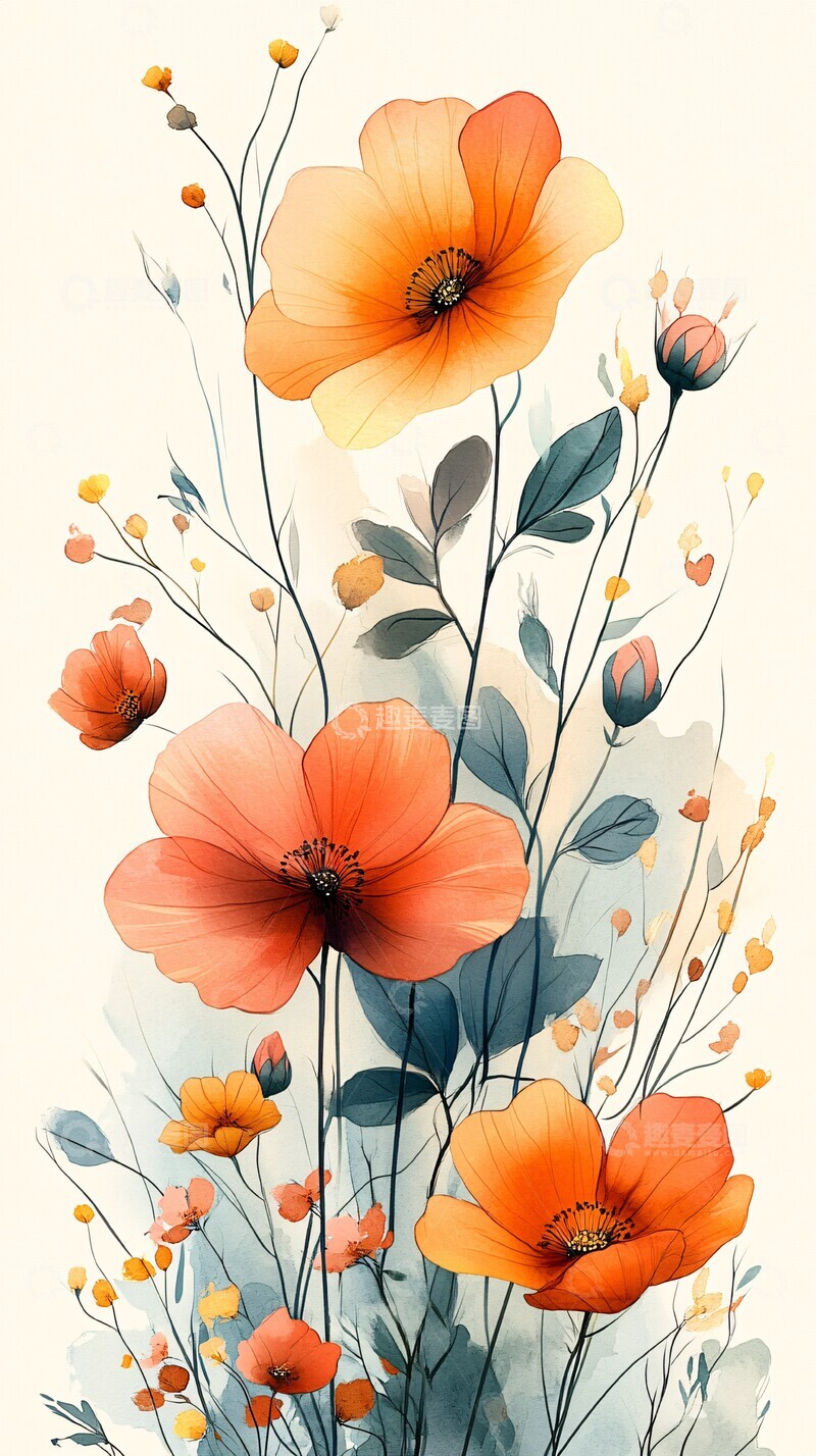 高清大图下载【趣麦麦图】野花水彩生日邀请卡2