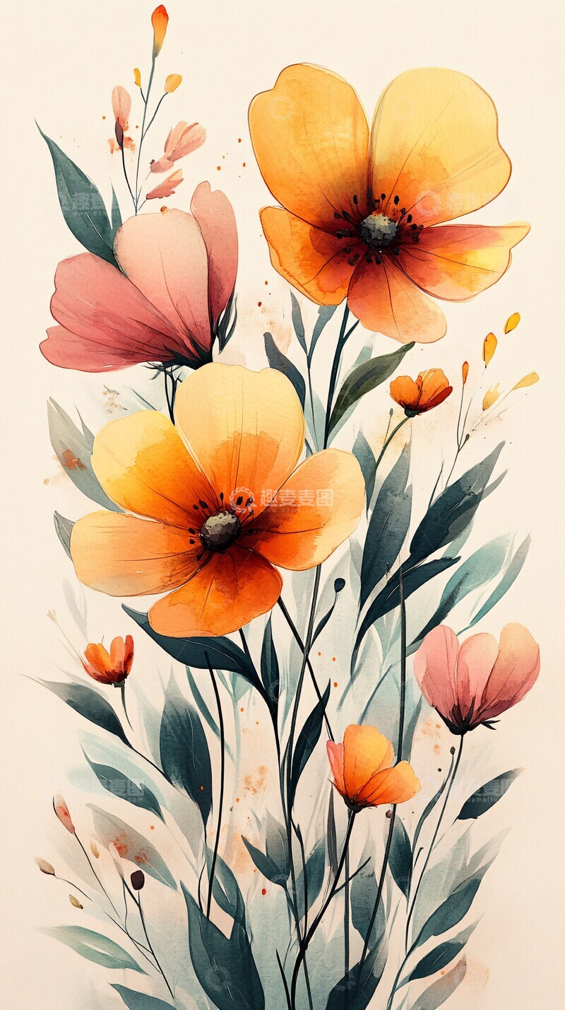 高清大图下载【趣麦麦图】野花水彩生日邀请卡3