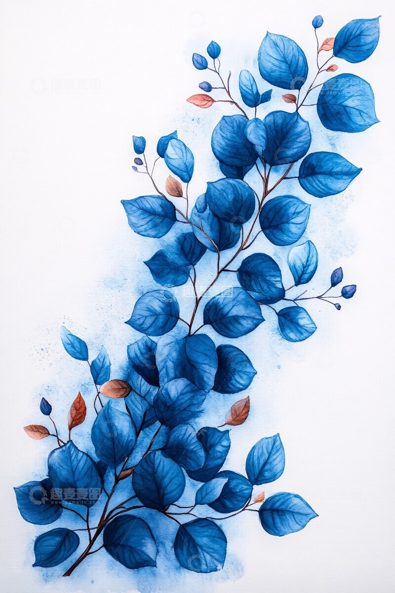 高清大图下载【趣麦麦图】轻蓝叶边框边框装饰绘画2