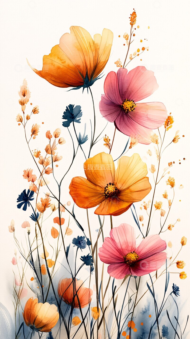 高清大图下载【趣麦麦图】野花水彩生日邀请卡1