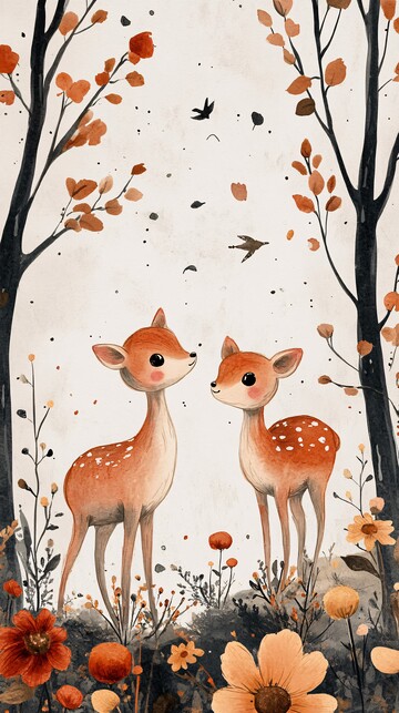 小动物与花水彩1