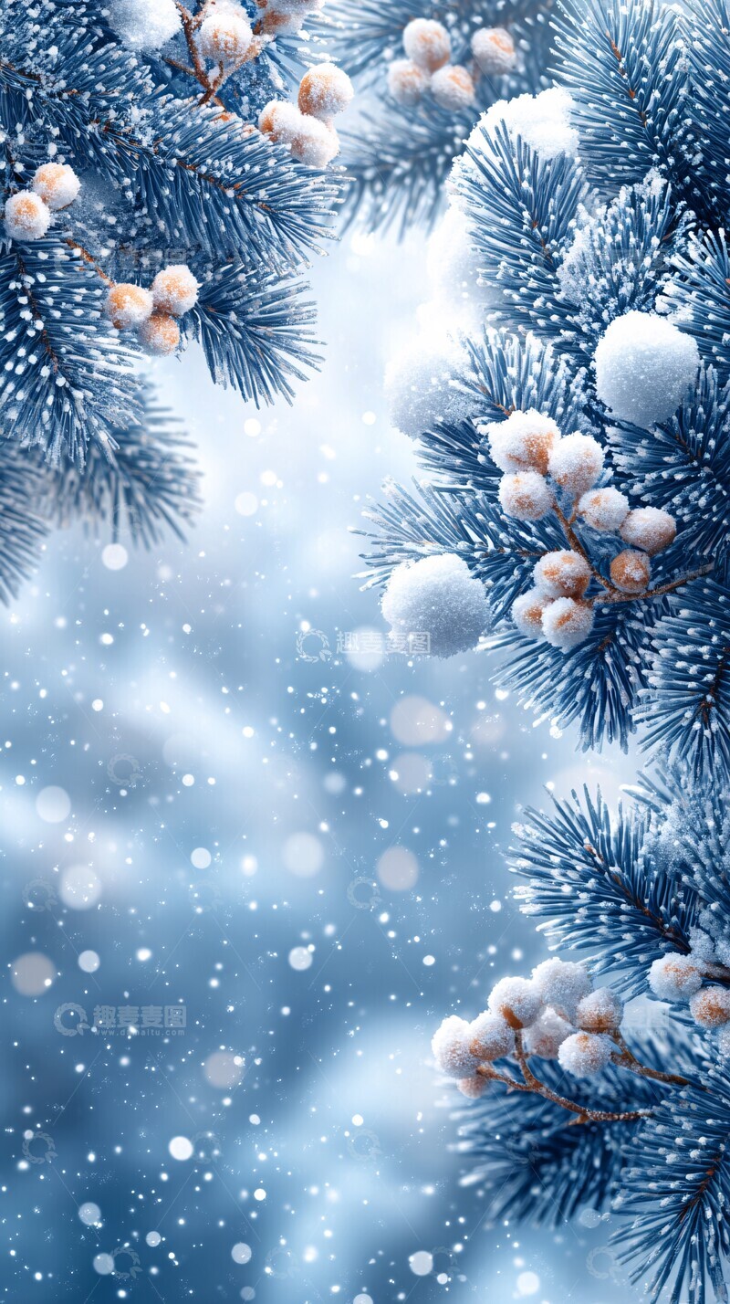 高清大图下载【趣麦麦图】冬日叶雪饰边图2