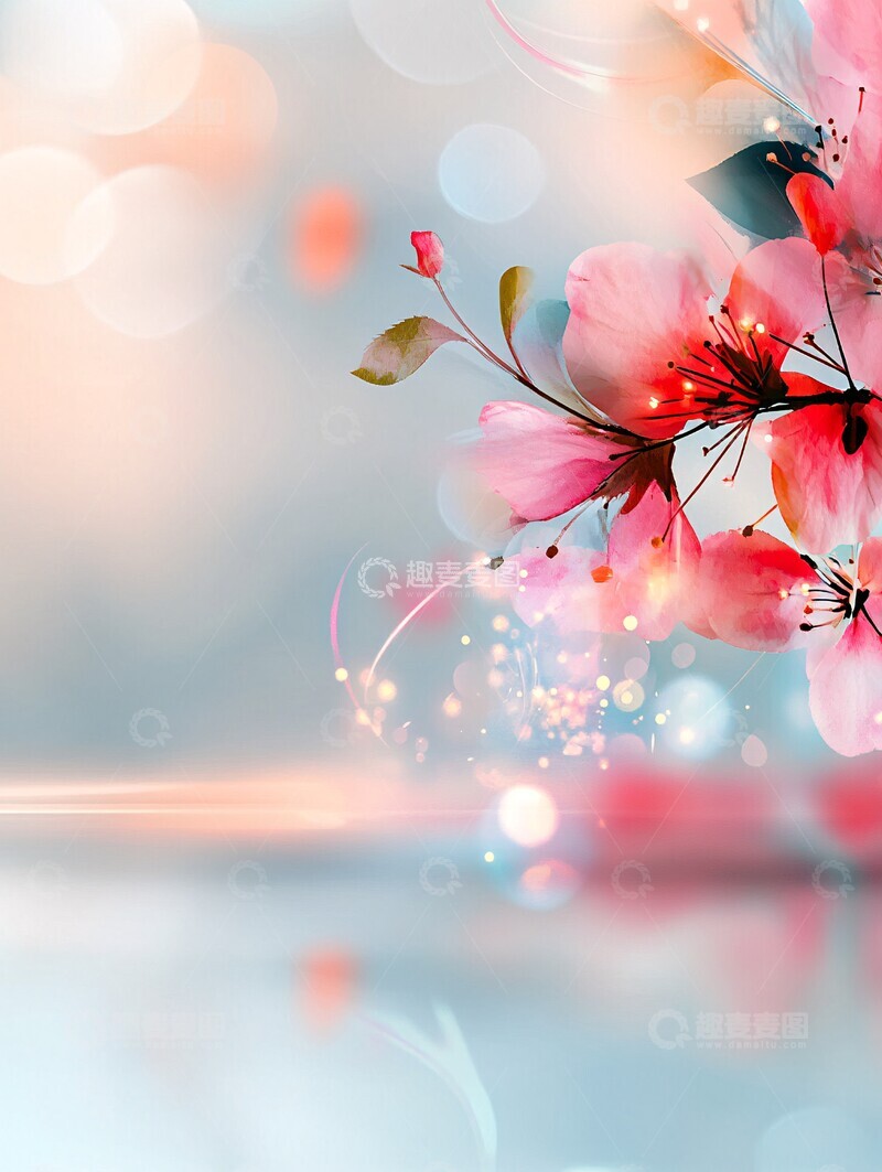 高清大图下载【趣麦麦图】樱花水彩背景1