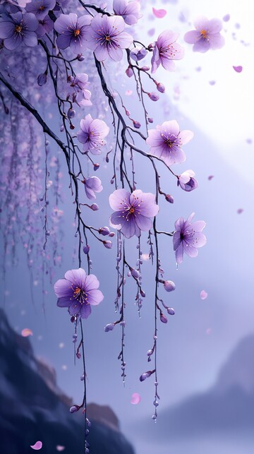 紫藤垂柳图垂柳水彩蓝色