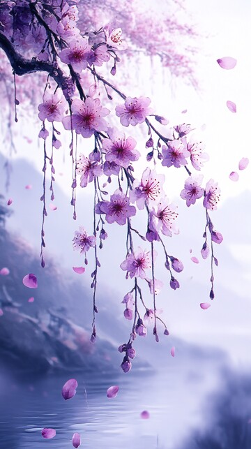 紫藤垂柳图垂柳水彩蓝色3