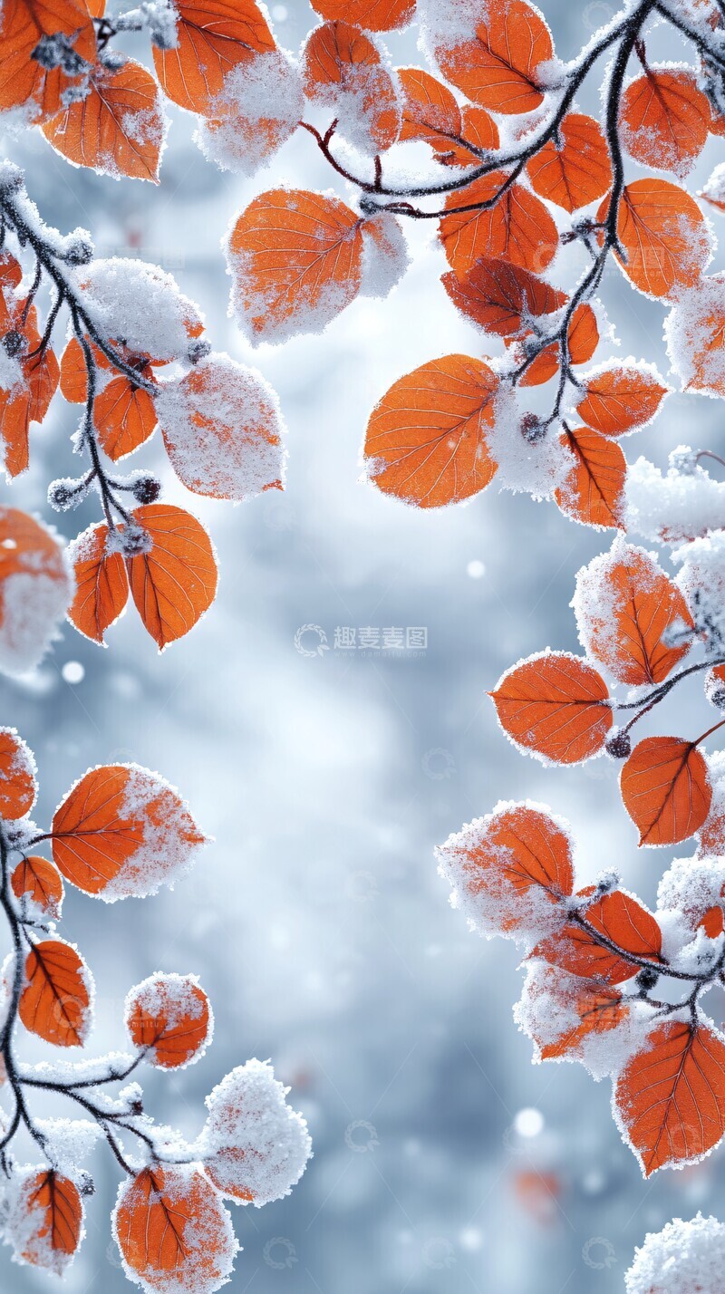 高清大图下载【趣麦麦图】冬日叶雪饰边图3