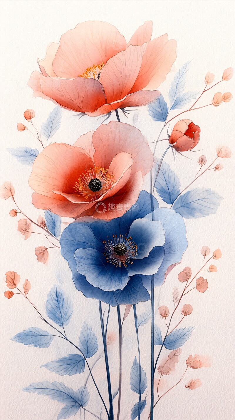 高清大图下载【趣麦麦图】和平日水彩花卉2