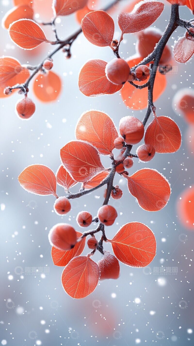 高清大图下载【趣麦麦图】冬日叶雪饰边图