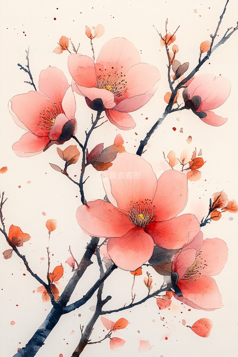 高清大图下载【趣麦麦图】粉色花卉水彩框2