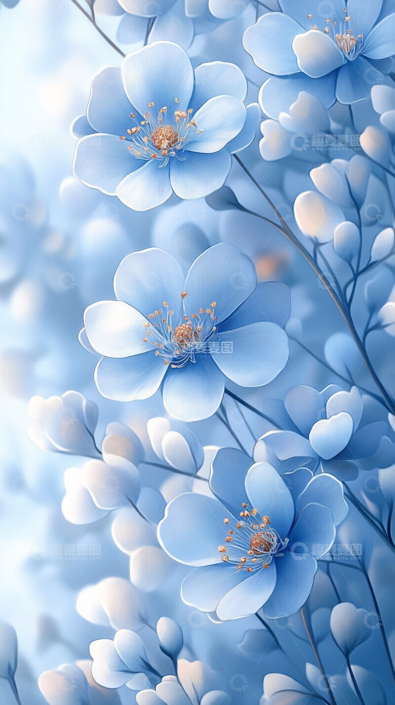 高清大图下载【趣麦麦图】天空蓝白花水彩