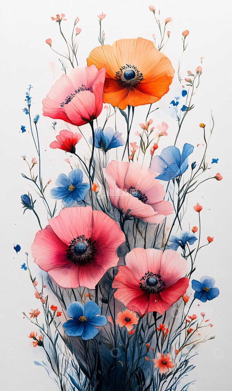 高清大图下载【趣麦麦图】彩色水彩花卉图3