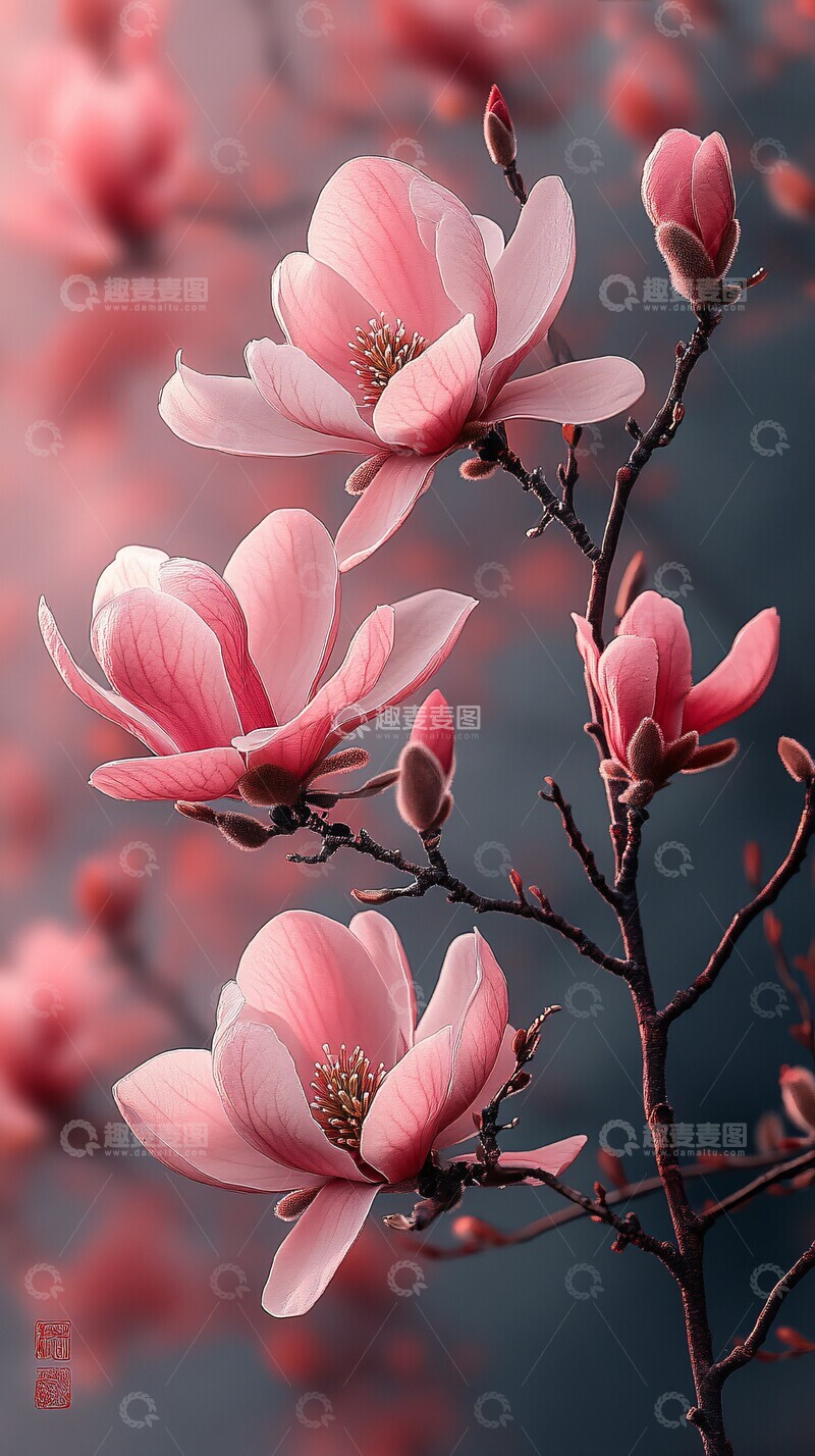 高清大图下载【趣麦麦图】木兰花枝水彩画1