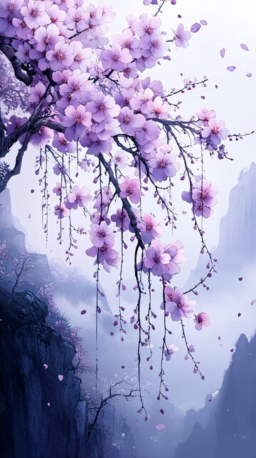 紫藤垂柳图垂柳水彩蓝色1