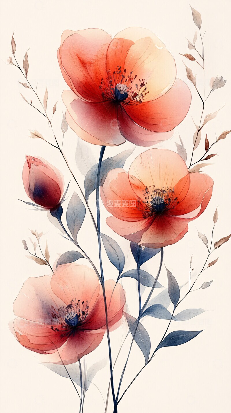 高清大图下载【趣麦麦图】和平日水彩花卉