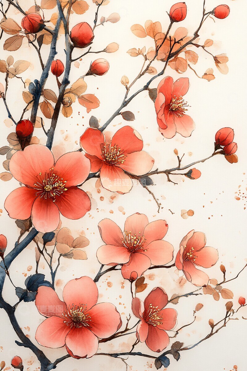 高清大图下载【趣麦麦图】粉色花卉水彩框1