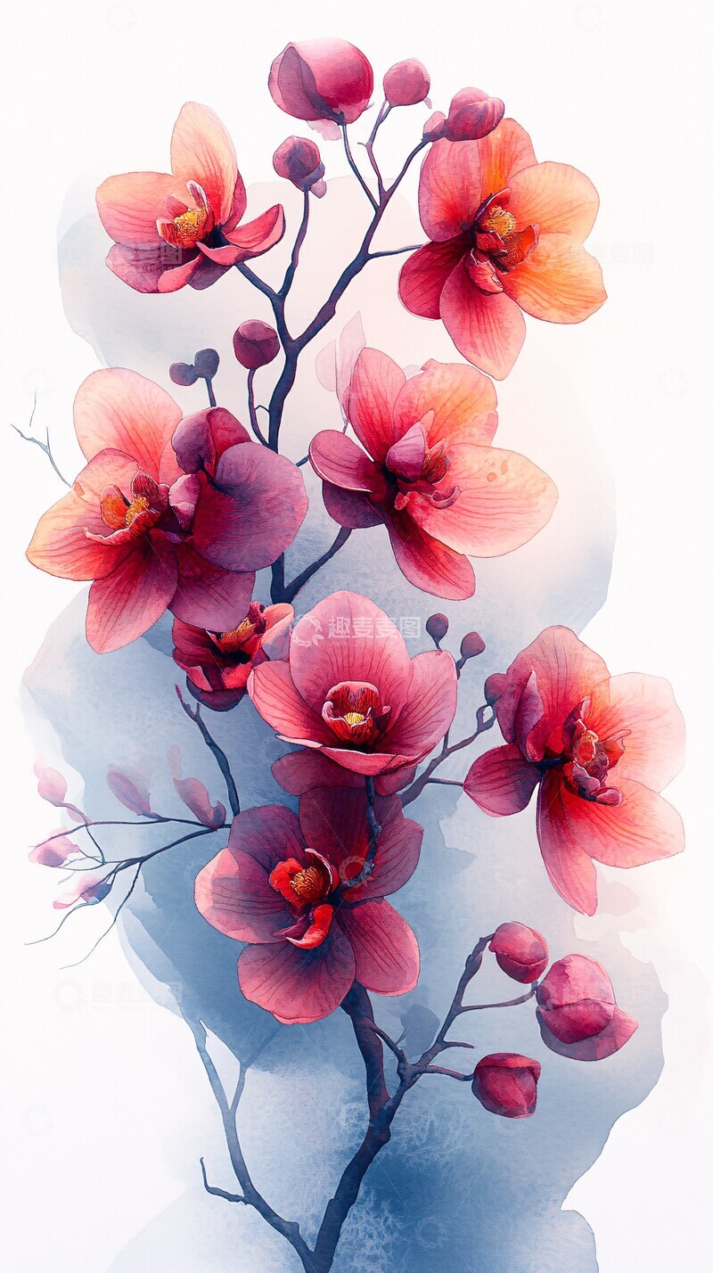 高清大图下载【趣麦麦图】粉红兰花水彩画1