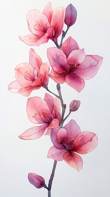 粉红兰花水彩画