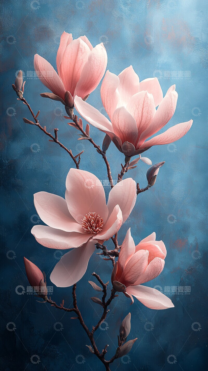 高清大图下载【趣麦麦图】木兰花枝水彩画2