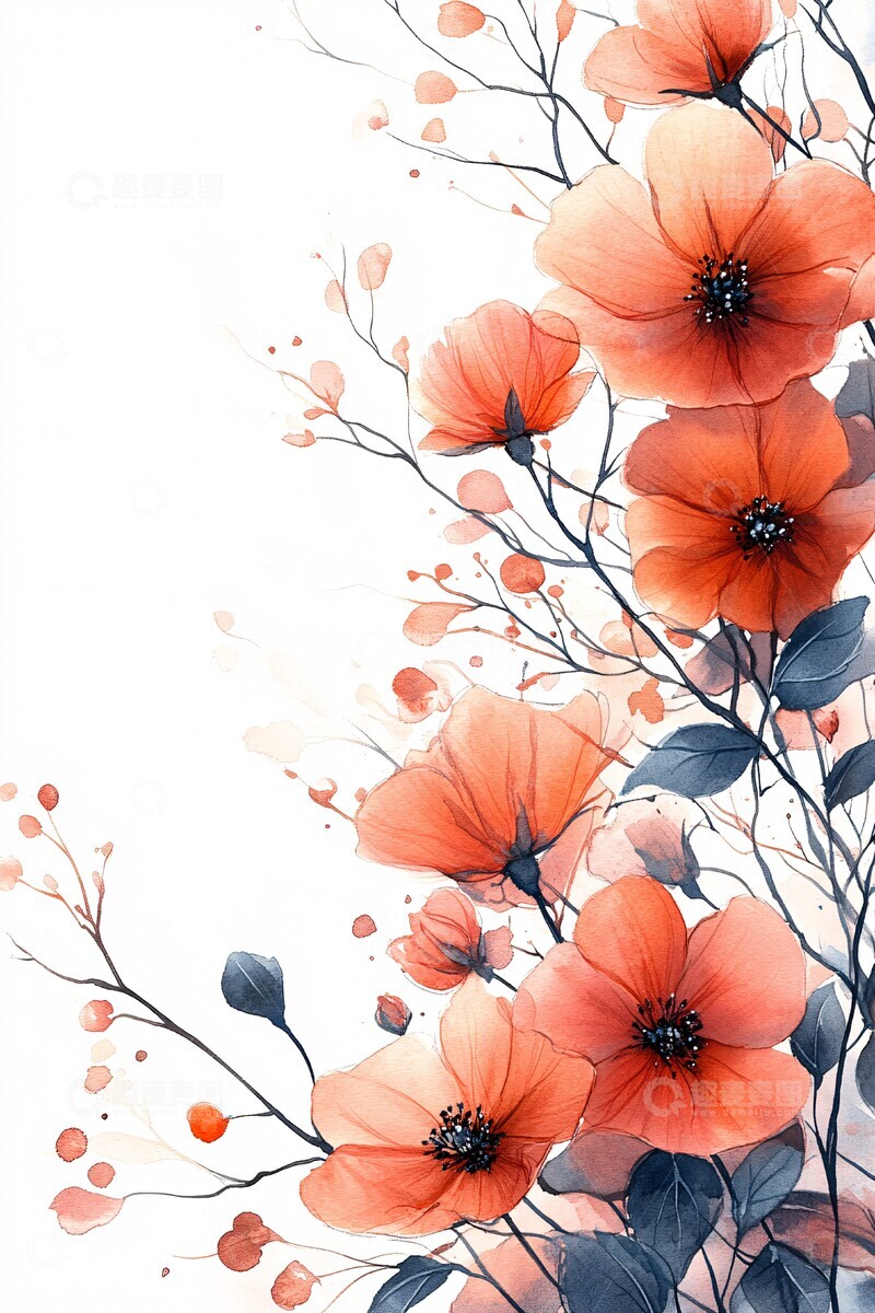 高清大图下载【趣麦麦图】粉色花卉水彩框