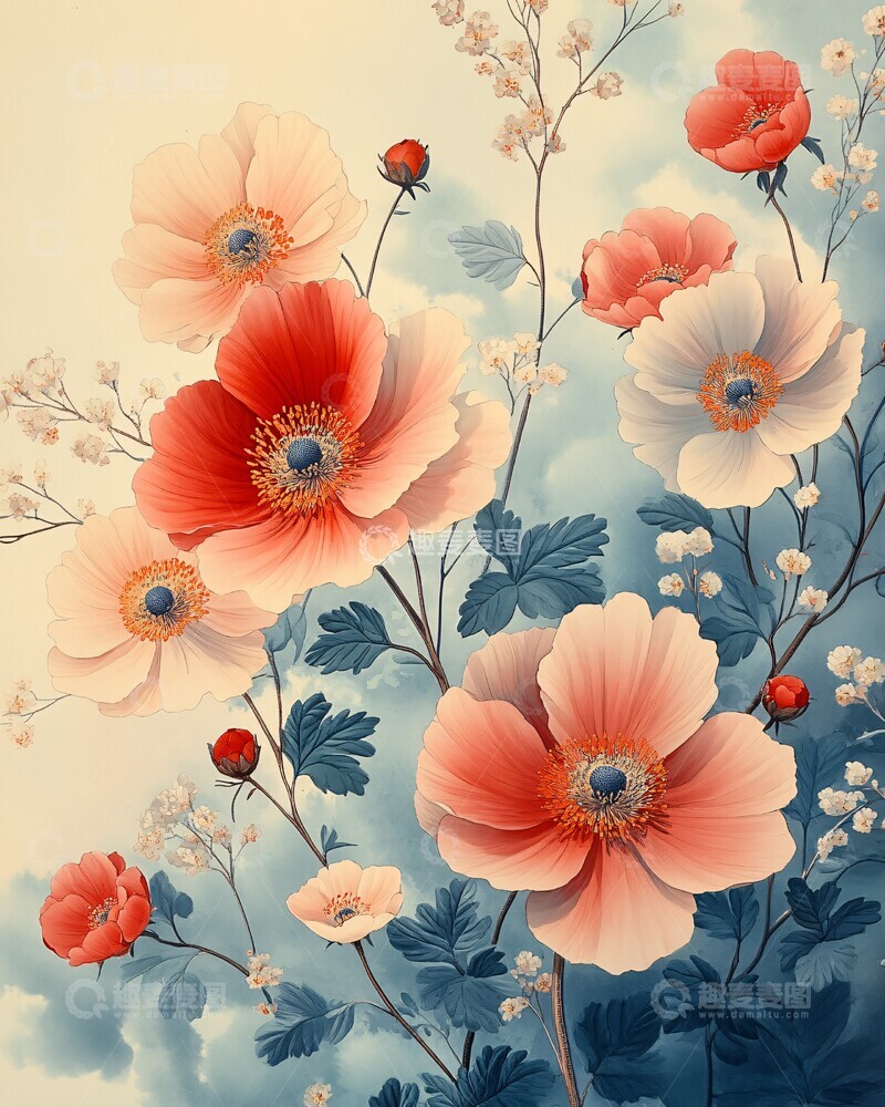 高清大图下载【趣麦麦图】红粉花朵图案