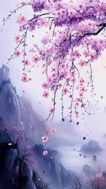 紫藤垂柳图垂柳水彩蓝色2