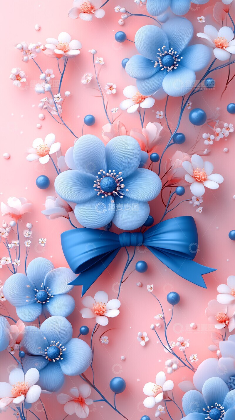 高清大图下载【趣麦麦图】粉色花瓣蝴蝶结图案2