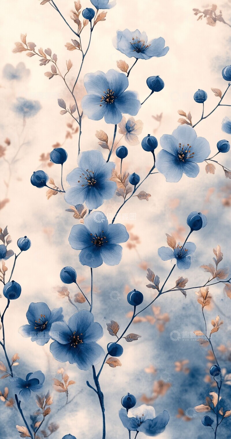 高清大图下载【趣麦麦图】蓝灰花纹壁纸2