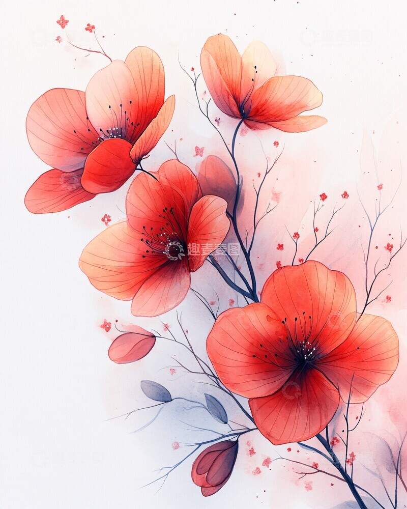 高清大图下载【趣麦麦图】水彩花瓣空白卡片3