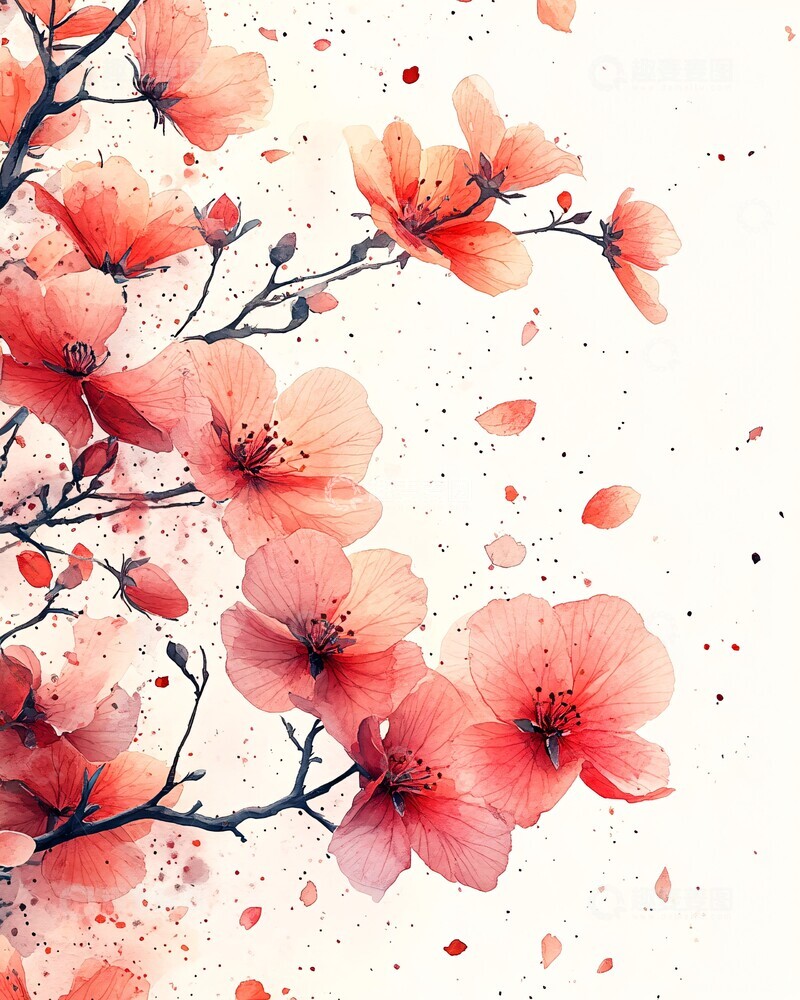 高清大图下载【趣麦麦图】水彩花瓣空白卡片1
