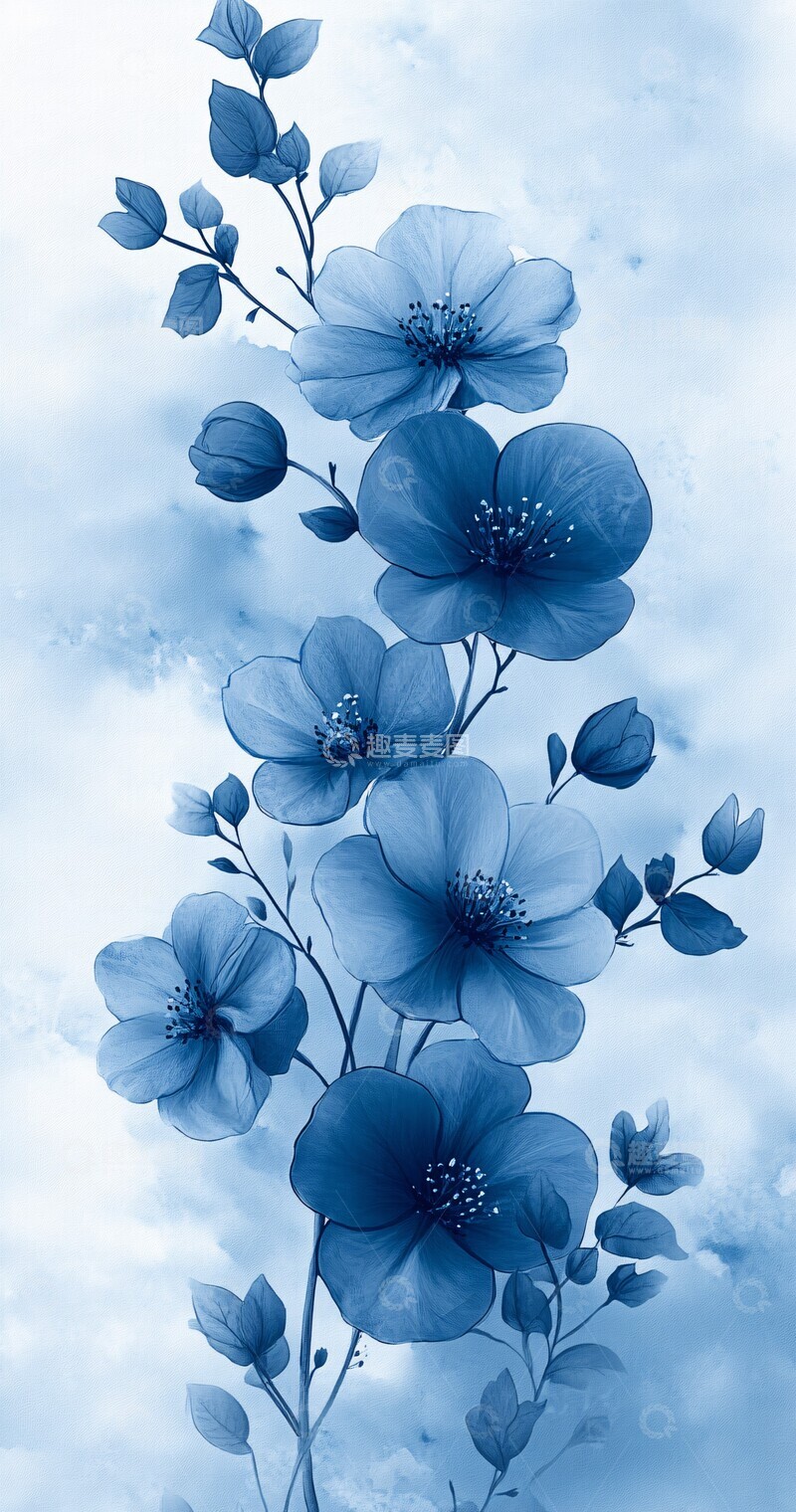 高清大图下载【趣麦麦图】蓝灰花纹壁纸