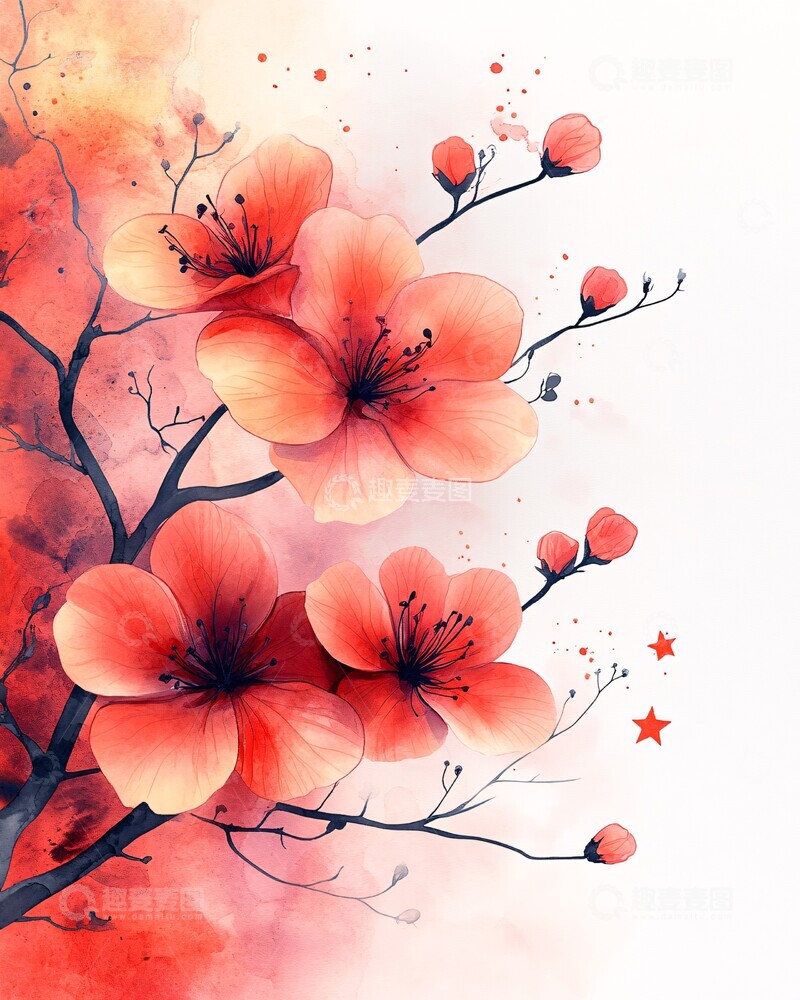 高清大图下载【趣麦麦图】水彩花瓣空白卡片2