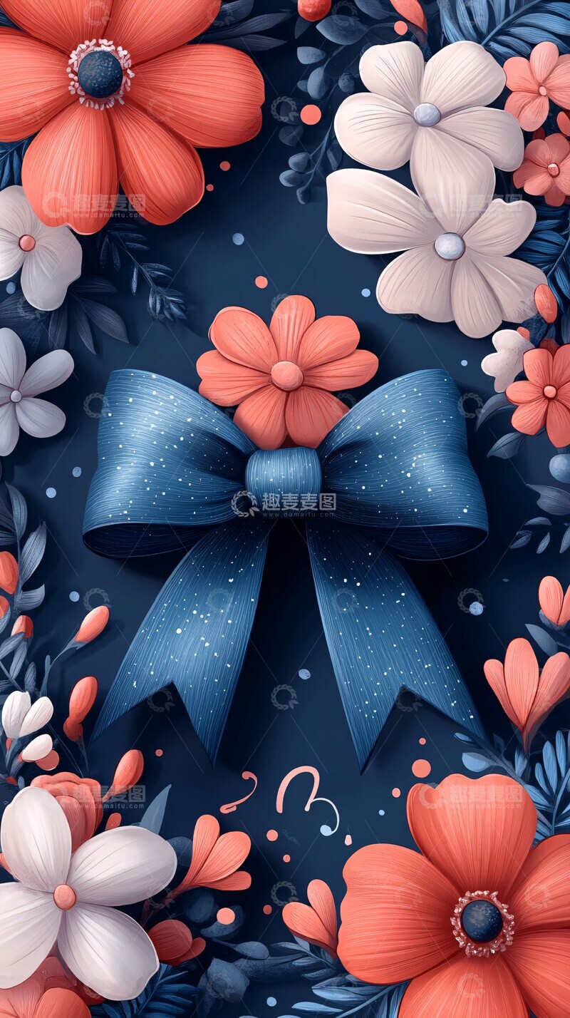 高清大图下载【趣麦麦图】粉色花瓣蝴蝶结图案