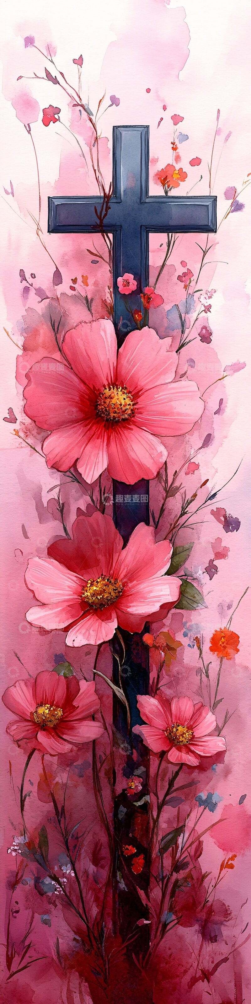 高清大图下载【趣麦麦图】野花十字水彩图案3