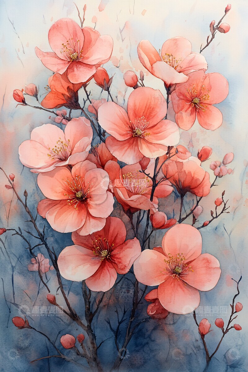 高清大图下载【趣麦麦图】粉色花朵水彩画7