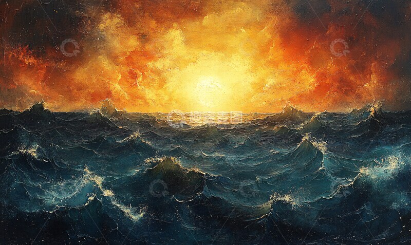 高清大图下载【趣麦麦图】海景油画纹理纸1