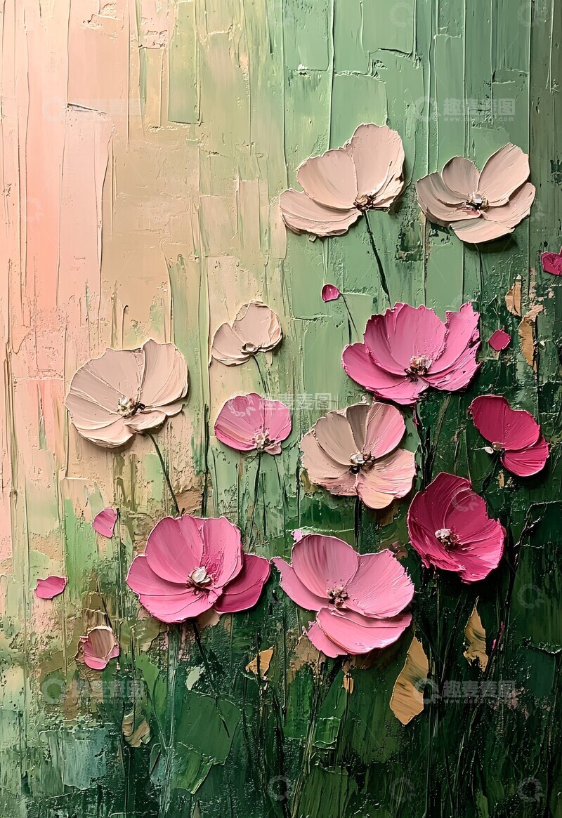 高清大图下载【趣麦麦图】绿粉渐变油画