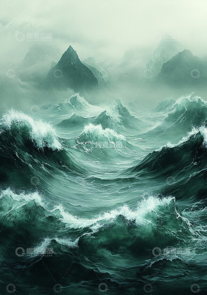 高清大图下载【趣麦麦图】绿色水彩波浪背景2