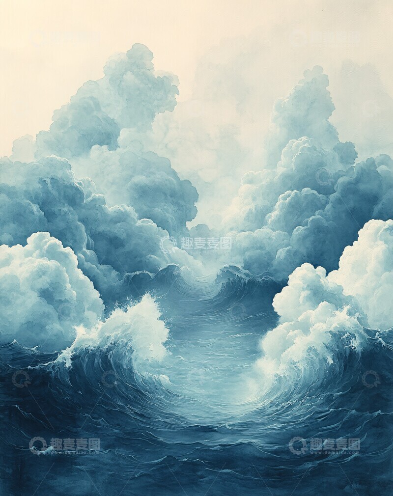 高清大图下载【趣麦麦图】云水天际灰色白色蓝色3