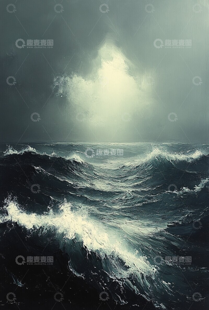 高清大图下载【趣麦麦图】海景油画油画天空灰色3