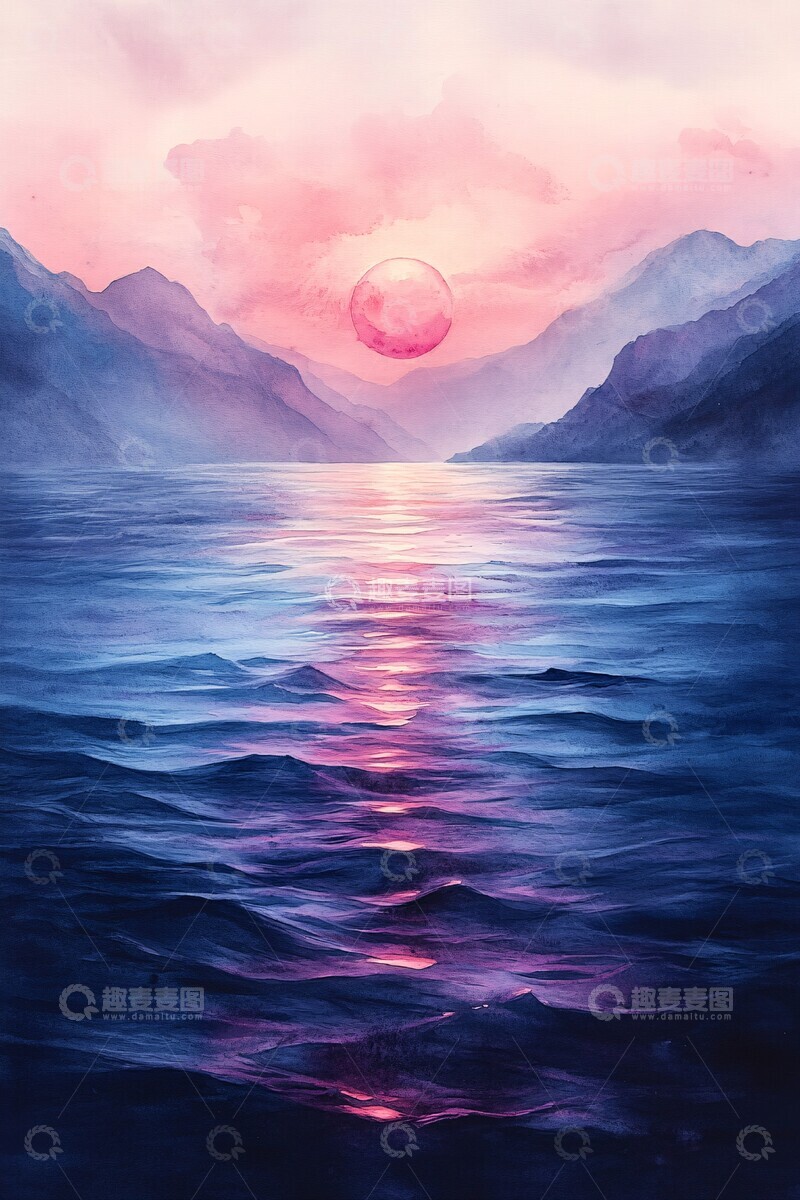 高清大图下载【趣麦麦图】蓝紫渐变水彩