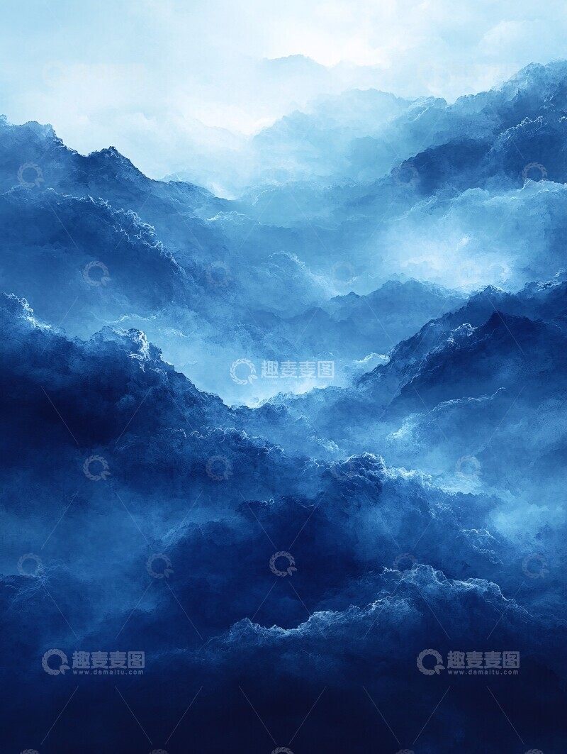 高清大图下载【趣麦麦图】蓝绿薄云水彩1