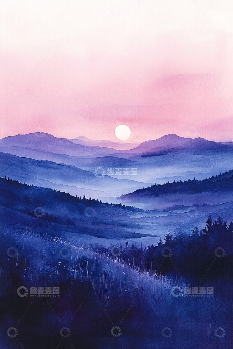 高清大图下载【趣麦麦图】蓝紫渐变水彩1